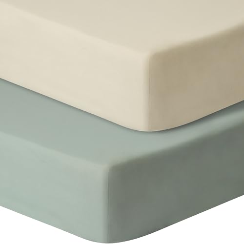 GUNTAIL Baby Crib Sheets for Boys Girls, 2 Pack Fitted Crib Sheet for Standard Crib and Toddler Mattress, Soft Microfiber Baby Sheet 52x28x8in (Brown & Green) GUNTAIL