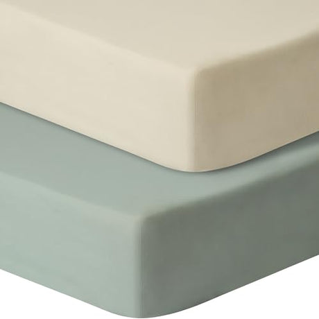 GUNTAIL Baby Crib Sheets for Boys Girls, 2 Pack Fitted Crib Sheet for Standard Crib and Toddler Mattress, Soft Microfiber Baby Sheet 52x28x8in (Brown & Green) GUNTAIL