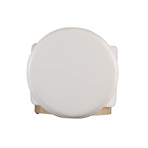 Linon Lexington White Faux Leather Round Storage Ottoman with Wood Accent Linon