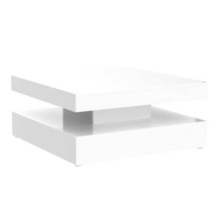 LED Square Coffee Table White with Storage Drawers, High Glossy Center Table Living Room, Mid-Century Cocktail Table, 16 Color & 4 Mode Lights, 2-Tier Middle Table Modern, 31"x31"x14.6" - WoodArtSupply