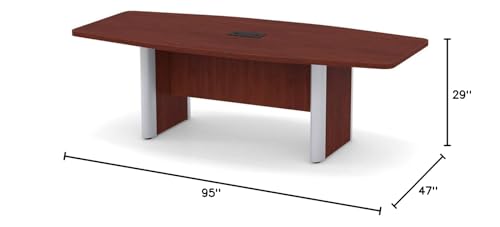Thaweesuk Shop 8 FT Cherry Modern Boat Shaped Conference Table Wood Room Hide Wires Inside Elliptical Metal Legs Desk Grommets Racetrack Boardroom Black 2 Power Modules Meeting Business Furniture Generic