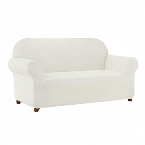 SUBRTEX Sofa 1-Piece Stretch Slipcover Soft Couch Washable Furniture Covers Jacquard Fabric Small Checks(Off-White,Medium), Loveseat/2-seater SUBRTEX