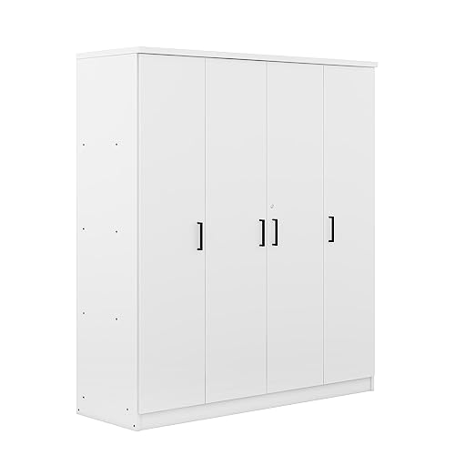 Merax 4 Door Wardrobe Cabinet Closet with Storage Drawers, Shelves and Hanging Rail for Clothes, Bedroom Organizer, White Merax