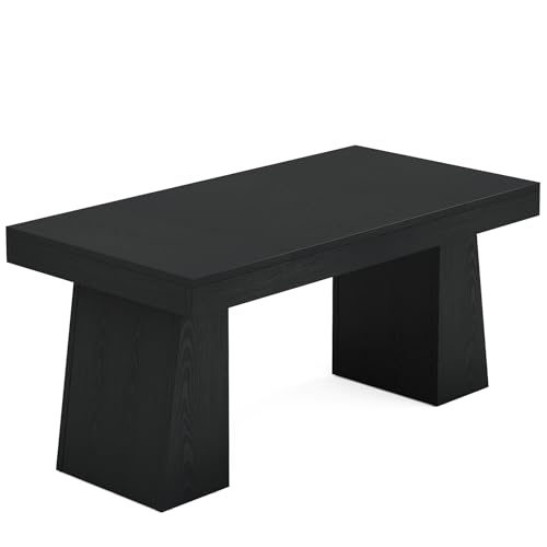 Tribesigns 55 Inches Executive Desk, Mid-Century Modern Home Office Desk with Double Trapezoid Base, Wood Computer Desk Business Workstation Desk Small Conference Table, Black Tribesigns