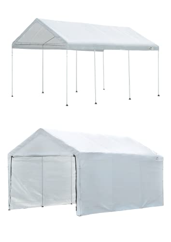 ShelterLogic 10' x 20' MaxAP Large Portable Garage 2in1 Kit Heavy-Duty Steel Frame Outdoor Canopy, Gazebo, or Carport Tent with Enclosure for Car, SUV, Truck, Boat, Tractor, White ShelterLogic