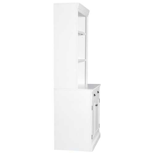 Merax 83.4" White Tall Storage Bookshelf with LED Lighting, 2 Doors, 1 Drawer, and Open Shelves for Home Office - WoodArtSupply