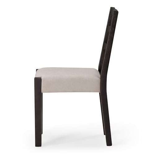 Maven Lane Willow Rustic Wooden Armless Kitchen Dining Chair in Weathered Black Finish with Padded Dove Weave Fabric Upholstered Seat, Set of 4 Maven Lane