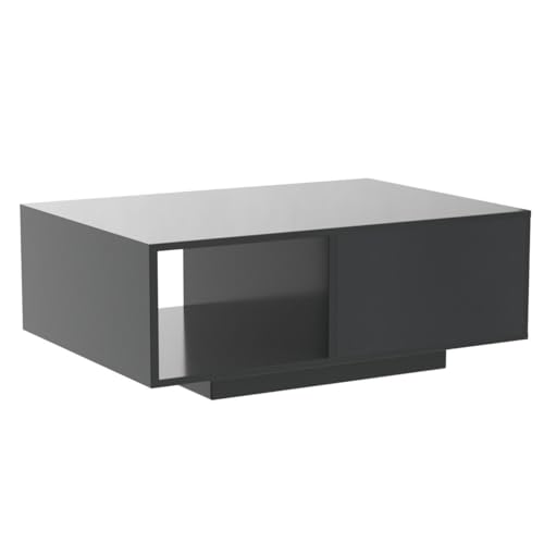 COSVALVE High Gloss LED Coffee Table with Drawer & 16 Colors LED Lights, Modern Living Room Coffee Table with Storage Space, Rectangle Sofa Side Central Table, Black (AA Battery) COSVALVE
