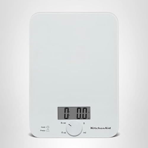 KitchenAid KQ914WH Glass Surface 11 Pound Capacity Digital Kitchen and Food Scale, Scale for Food Ounces and Grams, Dry and Liquid Ingredients, White