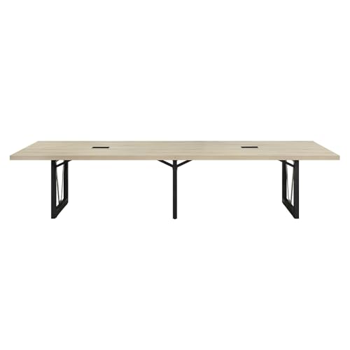 NBF District 12FT Industrial Conference Table - Wooden Conference Room Table with Power Outlets & USB Ports - Business Style Training Tables for Home Kitchen, Sunlight Ash nbf signature series