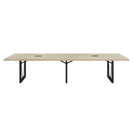 NBF District 12FT Industrial Conference Table - Wooden Conference Room Table with Power Outlets & USB Ports - Business Style Training Tables for Home Kitchen, Sunlight Ash nbf signature series