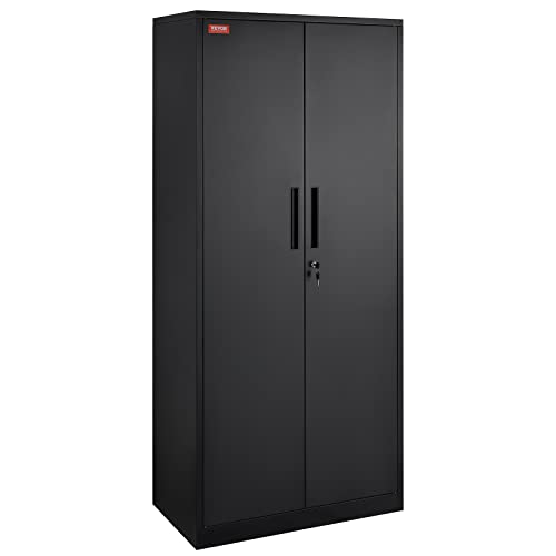 VEVOR Steel Locking Storage 2 Magnetic Doors and 4 Adjustable Shelves, 71'' Metal Cabinet 200 lbs Capacity per Shelf with 3 Keys, for Office, Home, Garage, Black - WoodArtSupply