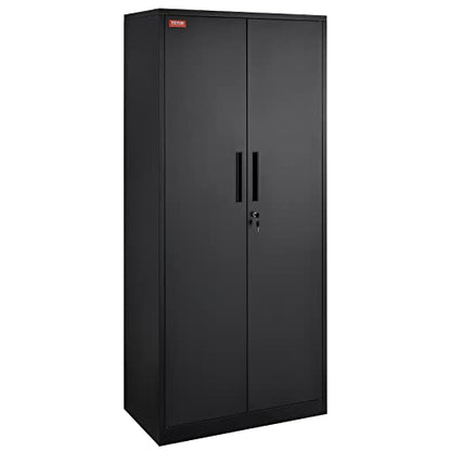 VEVOR Steel Locking Storage 2 Magnetic Doors and 4 Adjustable Shelves, 71'' Metal Cabinet 200 lbs Capacity per Shelf with 3 Keys, for Office, Home, Garage, Black - WoodArtSupply