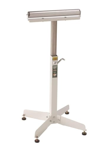 Adjustable Pedestal Roller Material Support Stand HTC HSS-10, with a 16” Ball Bearing Roller - WoodArtSupply