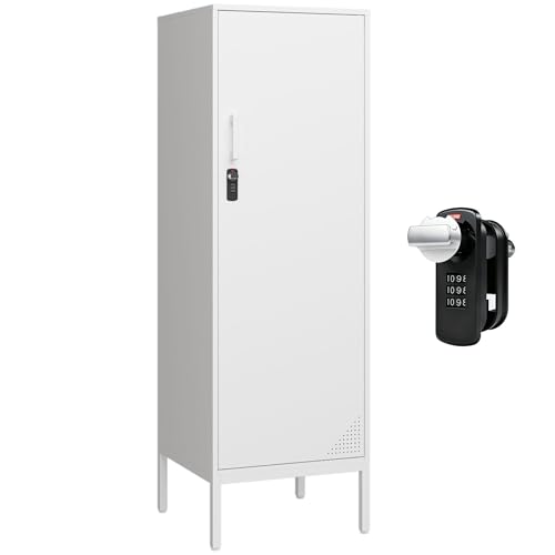 Steehoom Metal Cabinet with Lock Steel Storage Locker Lockable 4 Tier Bathroom Cabinet Changing Room Employee Locker for Home, Office, School, Gym, Garage (White, 15.75" D x 15.75" W x 49.21" H) Steehoom