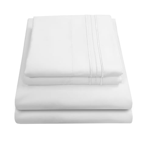 Queen Size Bed Sheets - Breathable Luxury Sheets with Full Elastic & Secure Corner Straps Built In - 1800 Supreme Collection Extra Soft Deep Pocket Bedding Set, Sheet Set, Queen, White Sweet Home Collection