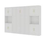Bobve Farmhouse Murphy Bed Queen, 85" Wall Bed Folds to Save Space, Concealed Bed Frame with 2 Storage Cabinets and Wall Mounted Features for Apartment/Office/Guest Room Bobve