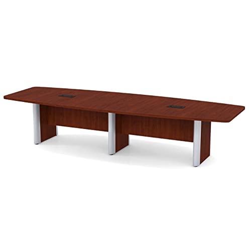 Thaweesuk Shop New 12 FT Cherry Modern Boat Shaped Conference Table Room Hide Wires Inside Elliptical Silver Metal Legs Desk Grommets Racetrack Boardroom Meeting Business Furniture Meeting Office Wood Generic