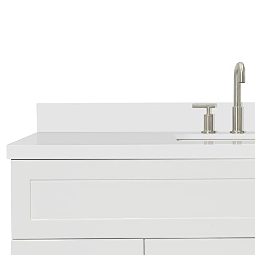 ARIEL Hamlet 55" White Bathroom Vanity with Sink, 1.5" Edge Pure White Quartz Countertop & Backsplash, Rectangular Sink, 2 Soft Closing Doors, 4 Full Extension Dovetail Drawers, Built in Toe Kick ARIEL