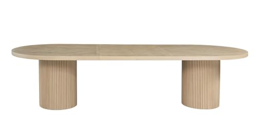 Dobby 90"-123" Extendable Oval Wooden Mid Century Modern Dining Table with Double Pedestal Base, Oval Dining Table for 6 People, Large Modern Dininig Room Table for Home, (Light Oak) Best Master Furniture