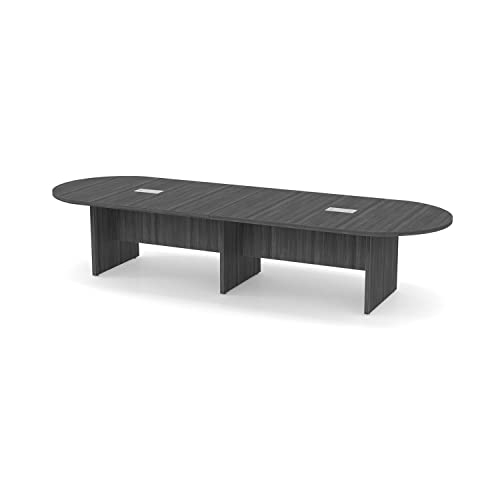 Thaweesuk Shop New Gray Finishes 12 FT Modern Executive Racetrack Shaped Conference Room Table Panel Legs Wood Grommets Boardroom Office 2 Power Data Modules Black Meeting Laminate Oval Desk  - WoodArtSupply