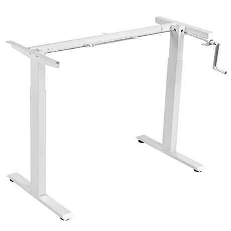 Sit to Stand Workstation Frame, Manual Height Adjustable Standing Desk Frame w/ Foldable Hand Crank, Cable Tray & Hanging Hook, Adjustable Footpads, Ergonomic Desk Frame for Home Office, Black (WHITE) MEDIMALL