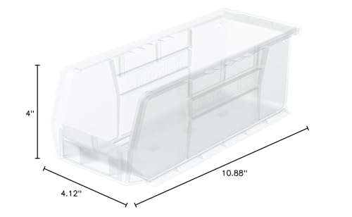 Akro-Mils 30224 AkroBins Plastic Storage Bins, Space-Saving Stackable Bins for Garage, Pantry, Craft Organization, 11" L x 4" W x 4" H, Clear, 12-Pack Akro-Mils