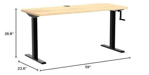VIVO Manual Height Adjustable 60 x 24 inch Stand Up Desk, Light Wood Solid One-Piece Table Top, Black Frame, Standing Workstation with Foldable Handle, DESK-KIT-MB6C VIVO