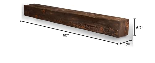 BoscoMondo Rustic Fireplace Mantel Shelf - Pine Wood - Wall Decor, Mounted Farmhouse Shelving (Dark Brown, 72" Extra Thick)