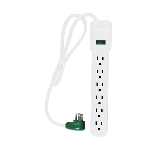 Go Green Power Inc. 2.5ft Surge Protector with 6 Outlets - Compact, Clutter-Free, Heavy Duty, Circuit Breaker, Mountable - Ideal for Home & Office - GG-16103MS - WoodArtSupply