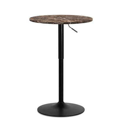 MoNiBloom 23.5" Round Cocktail Bar Table with Metal Base, Rotatable Tall Bistro Pub Table with Adjustable Height Brown Marble Texture Top Counter Bar for Kitchen Dining Room Living Room - WoodArtSupply