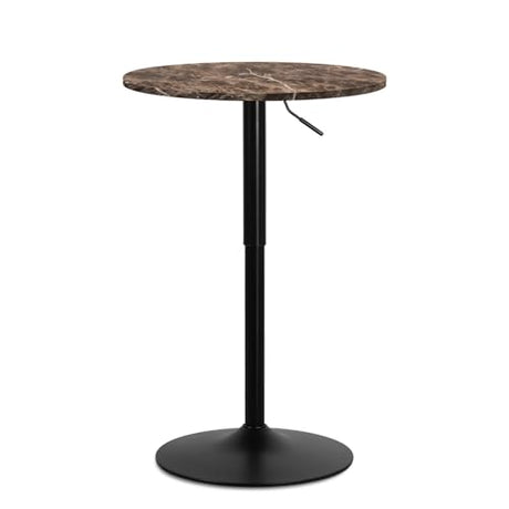 MoNiBloom 23.5" Round Cocktail Bar Table with Metal Base, Rotatable Tall Bistro Pub Table with Adjustable Height Brown Marble Texture Top Counter Bar for Kitchen Dining Room Living Room MoNiBloom