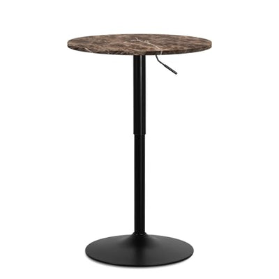 MoNiBloom 23.5" Round Cocktail Bar Table with Metal Base, Rotatable Tall Bistro Pub Table with Adjustable Height Brown Marble Texture Top Counter Bar for Kitchen Dining Room Living Room