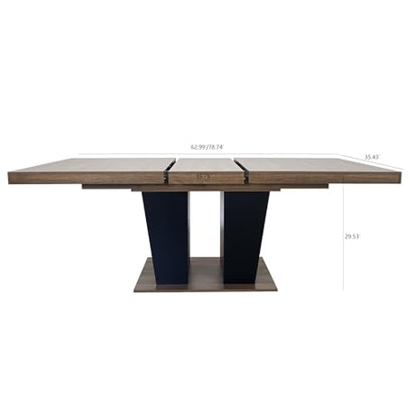 KUVADAZ 78.74" Extendable Dining Room Table for 6 8 10, Modern Farmhouse Wooden Long Large Rectangular Expanding Conference Kitchen Table with Dual Columns Base, Brown+Black KUVADAZ