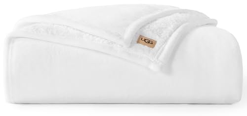 UGG Nita Twin Blanket, Luxury Soft Twin XL Warm Blanket for Bed or Extra Large Throw for Couch, Cozy Dorm Bedding, Bedroom Decor, 66-inch x 90-inch, White Snow UGG
