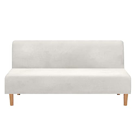 ele ELEOPTION 3 Seat Armless Sofa Bed Cover Stretch Slipcover Velvet Thicker Full Size Folding Cushion Couch Covers Furniture Protector Sofa Futon Cover White Color ele ELEOPTION
