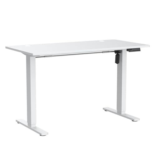 SMUG Standing Desk, 48 x 24 in Electric Height Adjustable Computer Desk for Home Office, Sit Stand up Work Gaming Table with Memory Controller/Headphone Hook, Rising Lift Workstation-White SMUG