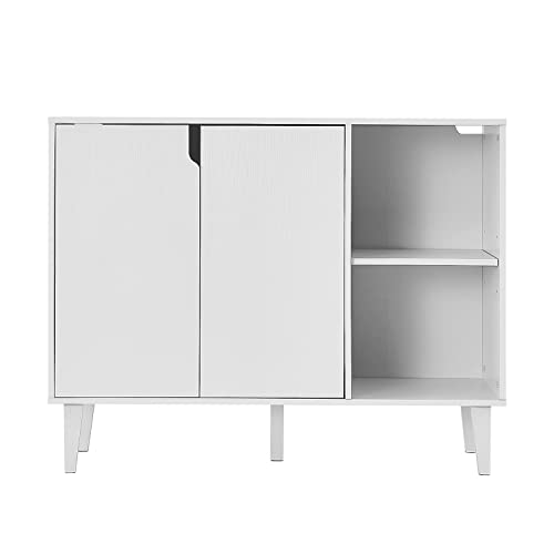 Panana Kitchen Buffet Cabinet Storage Sideboard with 2 Doors 2 Shelves, White, 41.8" L x 15" W x 32.5" H - WoodArtSupply