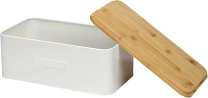 OUTSHINE White Bread Box for Kitchen Countertop, Bread Box with Cutting Board Lid, White Bread Box, Small Bread Box, Bread Bin, Bread Holder for Kitchen Counter