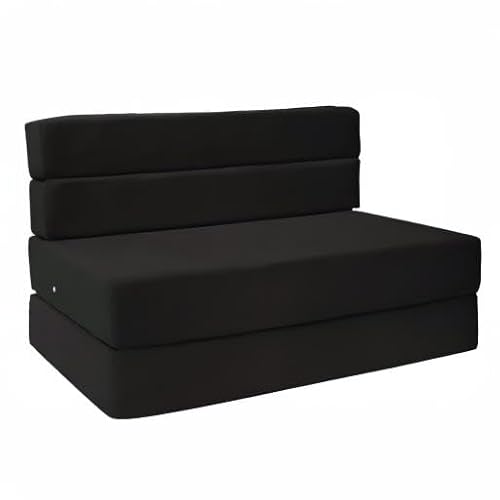 D&D Futon Furniture Folding Foam Mattress, Sofa Chair Bed, Floor Studio Guest Beds Lounger Convertible Ottoman Bench (Queen Size, Black) D&D Futon Furniture