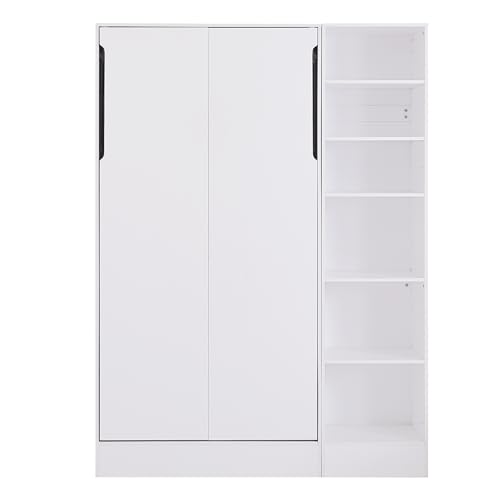 YOPTO Twin Size Murphy Bed Chest with Sofa,Foldable Hidden Cabinet Bed Frame W/ 6 Shelves,Easy Assembly,Space Saving,Multifunctional Wall Bed for Bedroom,Guest Room,Apartment,White YOPTO