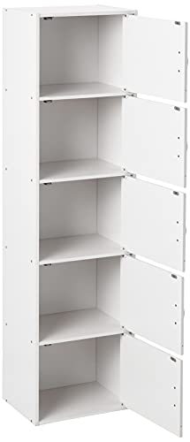 HODEDAH IMPORT Bookcase, White, 5 Door Hodedah