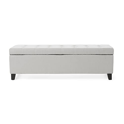 Christopher Knight Home Mission Fabric Storage Ottoman, Light Grey - WoodArtSupply