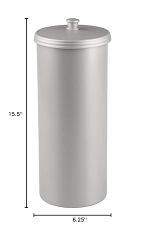 InterDesign Kent Plastic Toilet Paper Tissue Roll Reserve Canister, Free-Standing Organizer for Master, Guest, Kid's, Office Bathroom or Closet, 6.5" x 6.5" x 15.5", Silver InterDesign