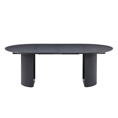 JURMALYN 78" Black Round Dining Table for 6 8 Extendable Dining Table Oval Dining Room Table with Extension for Kitchen Living Room 47.24" to 86.61" - WoodArtSupply