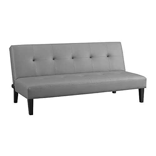 Naomi Home Gray Faux Leather Futon Sofa Bed, Modern Convertible Sofa with Wooden Legs, Reclining Small Couch Bed, Durable and Sturdy, 66'D x 32'W x 31'H Naomi Home