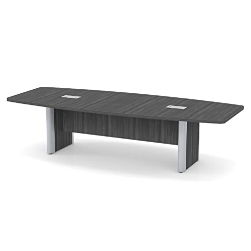 Thaweesuk Shop 10 ft Gray Luxurious Modern Boat Shaped Conference Table Wood Hide Wires Inside Elliptical Silver Metal Legs Desk Grommets Racetrack Boardroom Meeting Room Office Furniture Business Generic