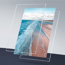 8x10 Modern Acrylic Photo Frame, Clear Glass-Like Desk Picture Frame with Stand off & Hanging String, Frameless Floating Look, Self-Standing Desktop or Wall Mount, Horizontal & Vertical Display ADColor