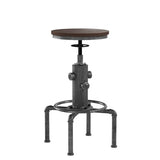 Topower Industrial Barstool,13" Solid Wood, Adjustable Height 23.6"-29.5", Counter Stool, Kitchen Cafe Pub Bar Stool, Set of 2, Silver Topower