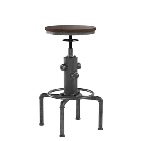 Topower Industrial Barstool,13" Solid Wood, Adjustable Height 23.6"-29.5", Counter Stool, Kitchen Cafe Pub Bar Stool, Set of 2, Silver Topower